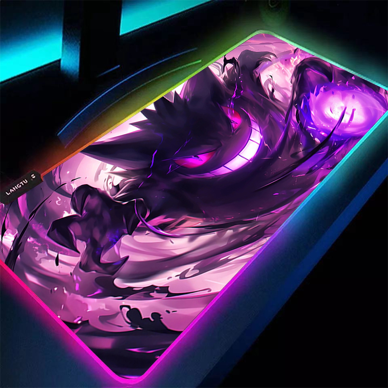 Computer Backlight Mouse Pad Pokemon Pikachu Gengar RGB Gaming MousePad Large LED Gamer Keyboard Pad XXL PC Desk Mat Tapis