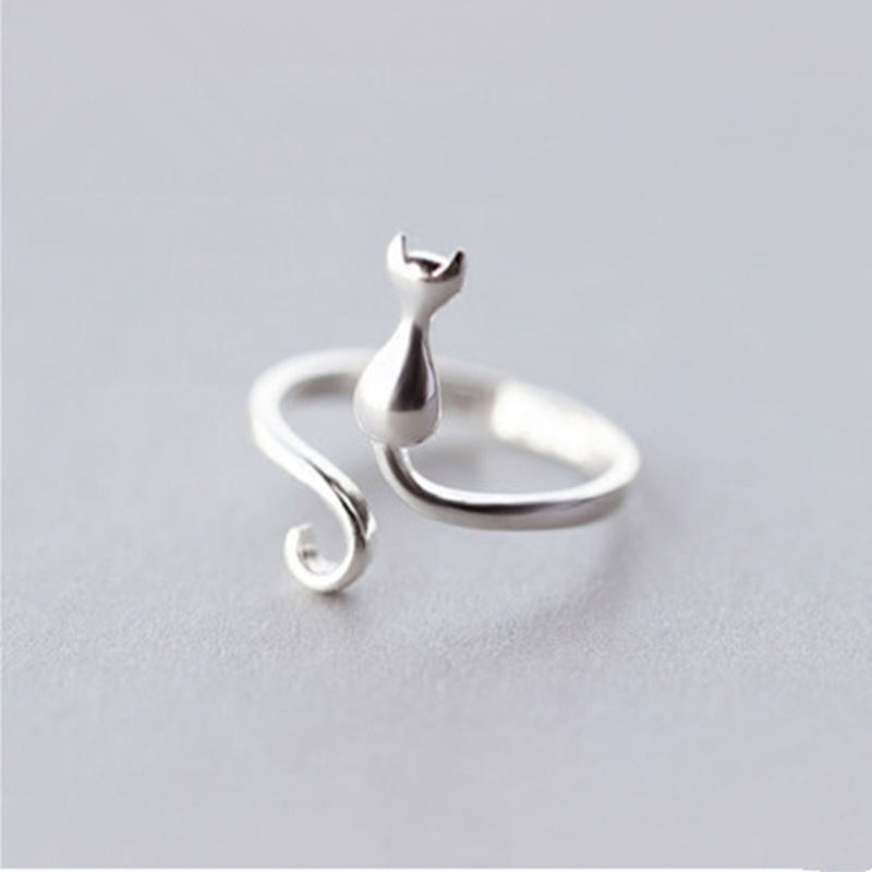 New Fashion Sweet Popular Cute Animal 925 Sterling Silver Jewelry Exquisite Cat Simple Opening Rings R118