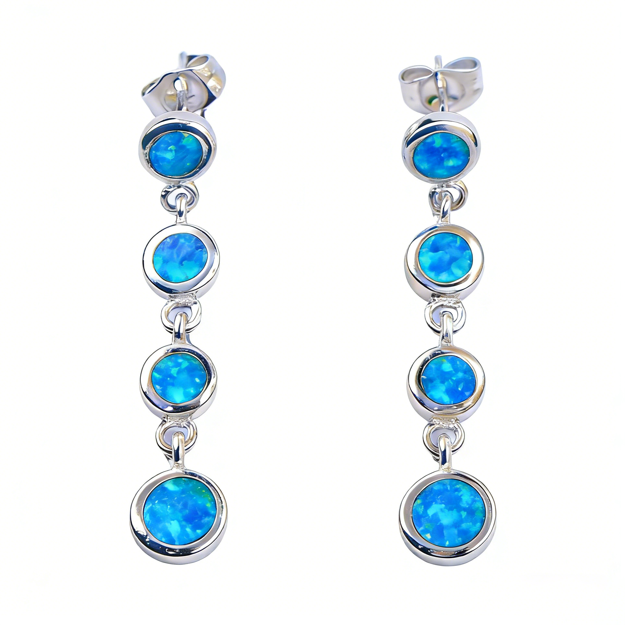 Starburst Opal Stud Earrings for Women,Elegant Star White K Plated Earrings with Blue Opal & CZ, Minimalist Jewelry Gift