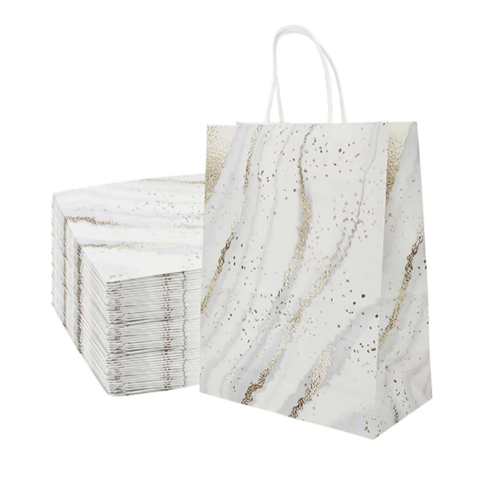 6Pcs Gold Marble Bag with Handle Paper Wrapping Bags for Birthday Wedding Party Supplies