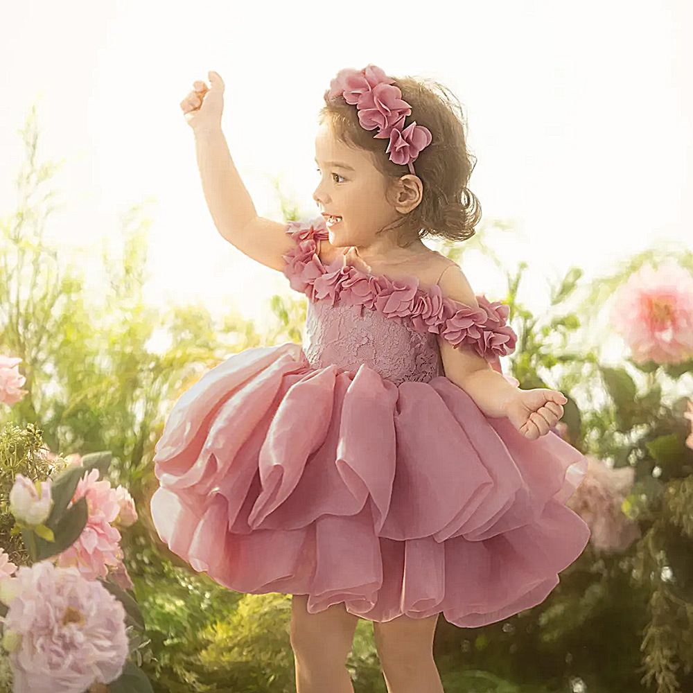 Somenie Infant Baby Puffy Skirts with Headpieces Kids Adorable Floral Tulle Princess Dresses Birthday Gift Banquet Dress