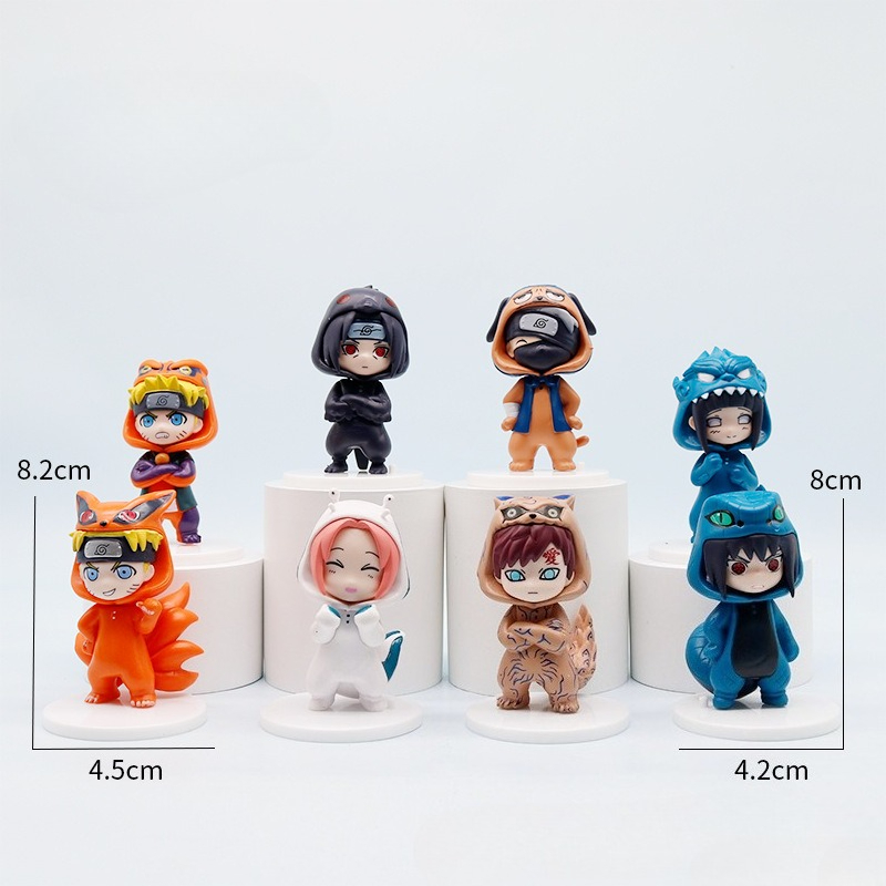 8 PcsTailed Beast Costumes Naruto Figurines Kakashi Naruto Sakura Sasuke Itachi Q-version Peripheral Figurines and Ornaments