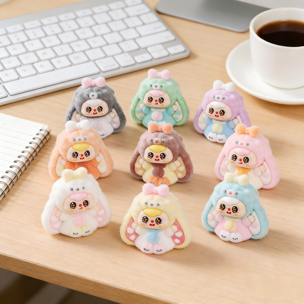 9PCS Cute Desktop Ornament Puppy Mischief Sweetie Flocked Doll Blind Box Lovely Mini Resin Figure Desktop Car Dashboard Decor