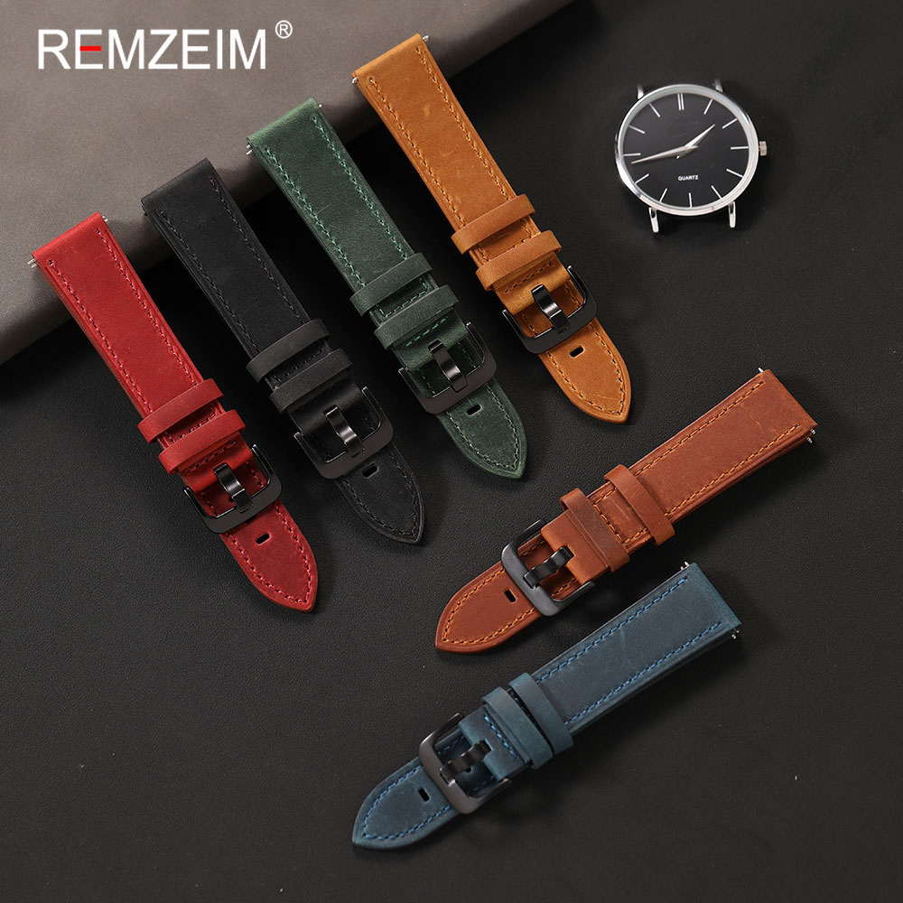 Premium Men Extra Thick Crazy Horse Leather Watch Band 20mm 22mm 24mm Replacement Soft Durable Wristwatch Strap