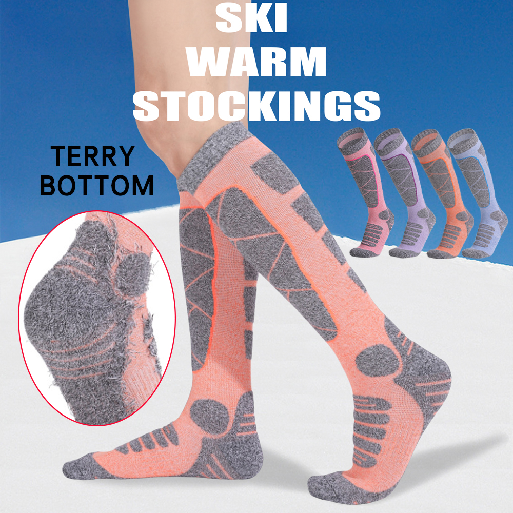 1 Pairs Women's Thermal Ski Socks Cotton Blend Heavy Cushion Hiking Socks Moisture Wicking Cold Weather Warm Socks