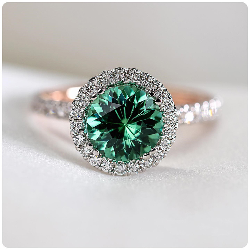 Huitan Two Tone Blue/Green CZ Rings for Women Luxury Engagement Wedding Bands Accessory Elegant Lady's Ring Party Trendy Jewelry
