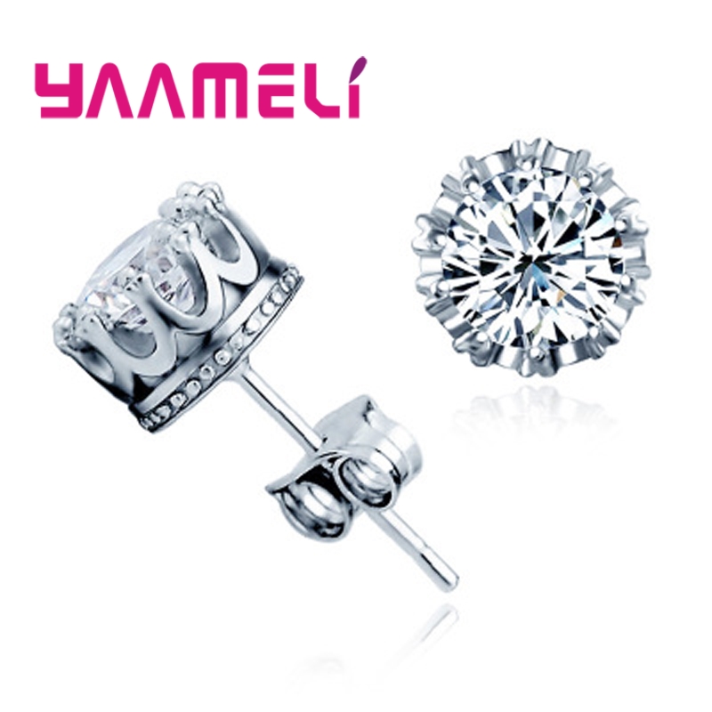 925 Sterling Silver Color Bridal Jewelry Set Classic Cubic Zircon Crystal Pendant Necklace Stud Earrings for Women Girls