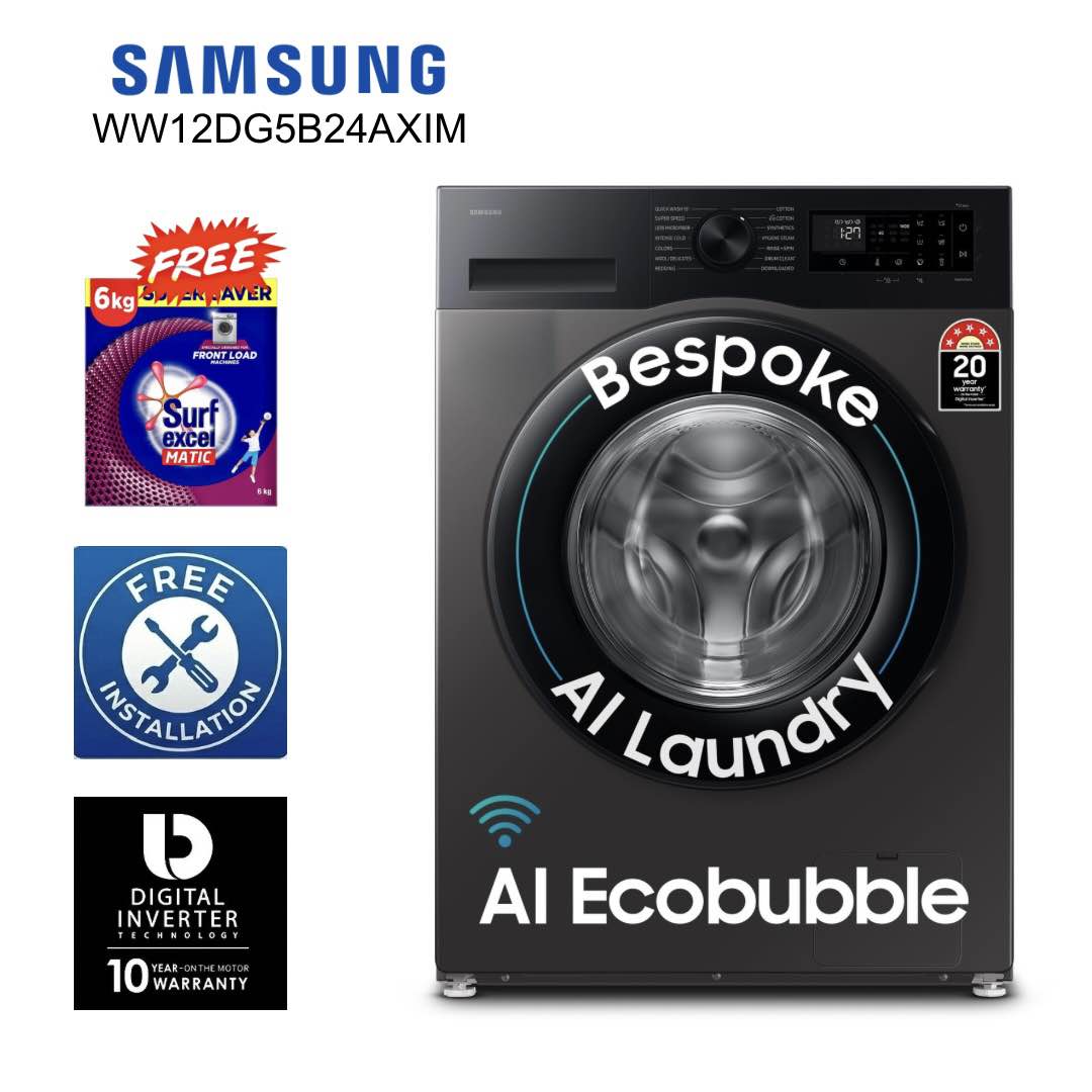 SAMSUNG 12 Kg WW12DG6B24ABIM Digital Inverter Washing Machine With AI Control WiFi Embedded & Smart Thing Connectivity