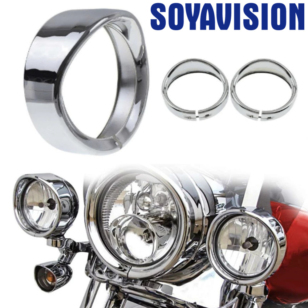 Motorcycle Headlight Trim Visor Ring 7" Bezel 4.5" LED Head Lamp For Harley Touring Road King Electra Glide Softail FLD/FLH