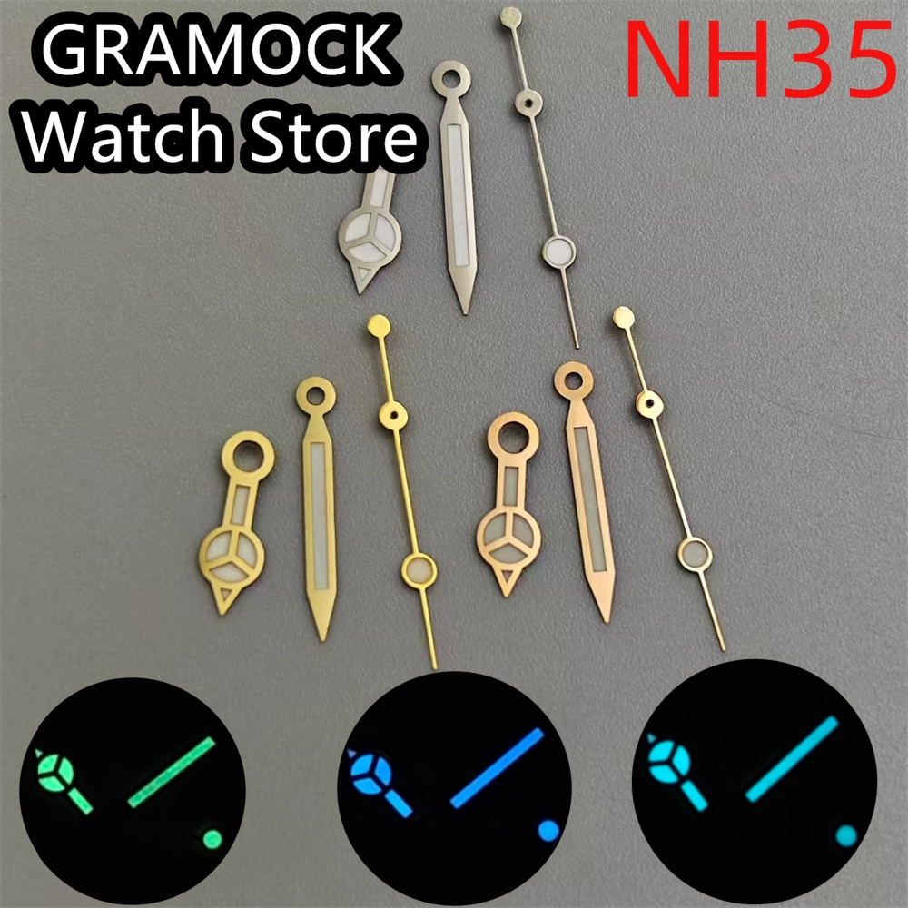 GRAMOCK Watch Hands Silver Gold Rose Gold Hands Green Blue Blue Green Luminous Fit NH35 NH36 NH37 NH38 NH39 NH70 NH72 Movement