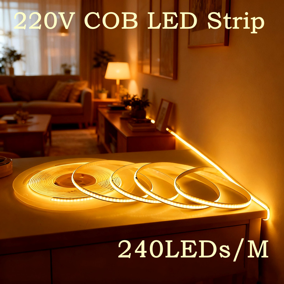 240 LEDs/M COB LED Strip High Bright Flexibility Tape Lamp AC 220V Linear Lighting RA95 Warm/Natural/White Light 5m 10m 20m 30m
