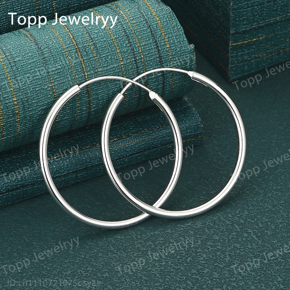 Elegant 925 Sterling Silver 35mm Simple Shiny Large Round Earrings Women's Fashion Charm Jewelry Wedding