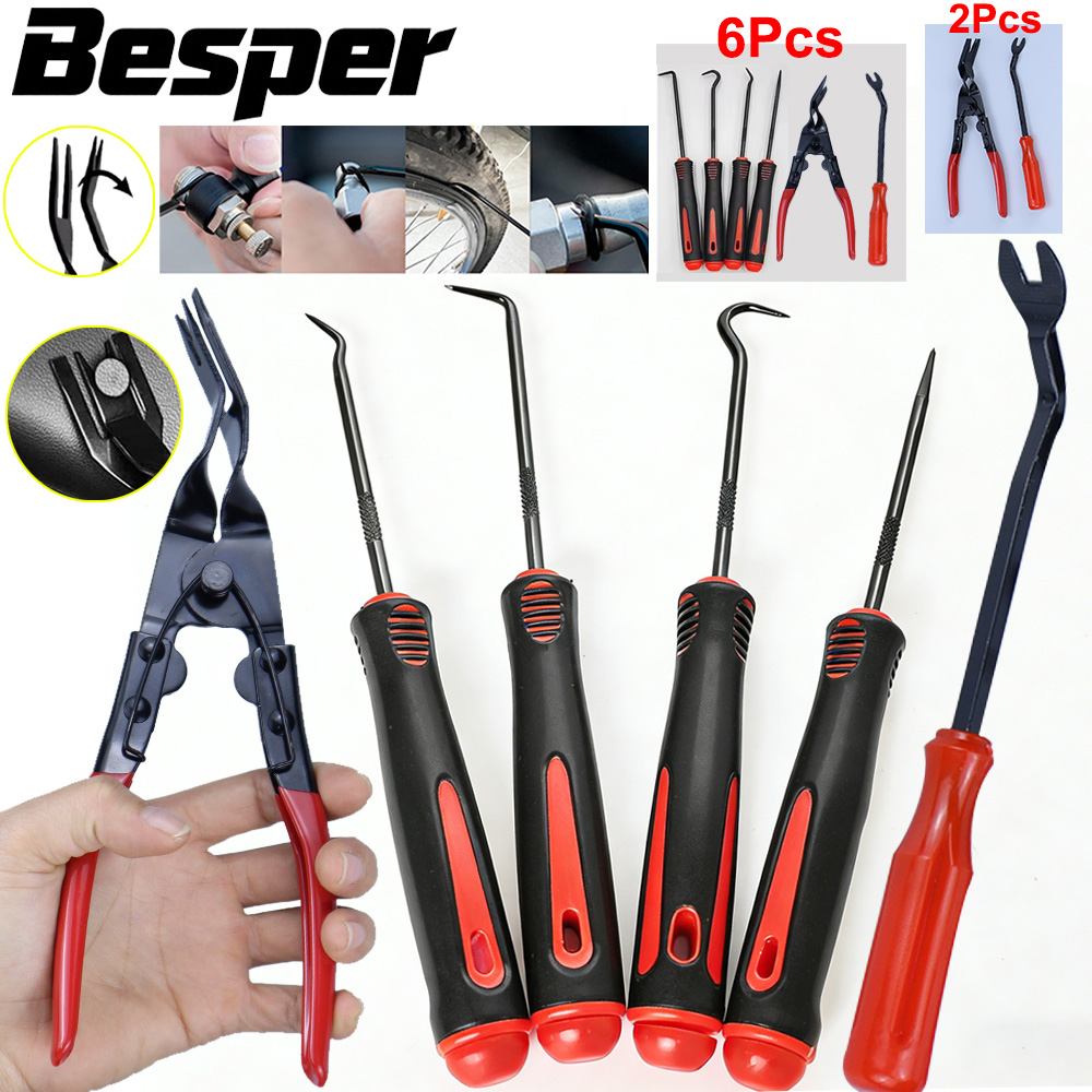 6/2PCS Precision Hook and Pick Set & Car Trim Removal Kit Fastener Clip Pliers for Auto Oil Seal/O-Ring, Mini Precision Hooks