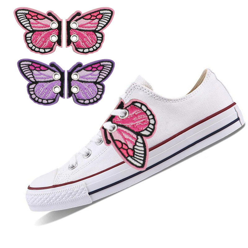 1 Pair Embroidery Butterfly Shoe Wings DIY Charm Decorations For Sneaker Clothing Shoelaces Cute Y2K New Year Accessory