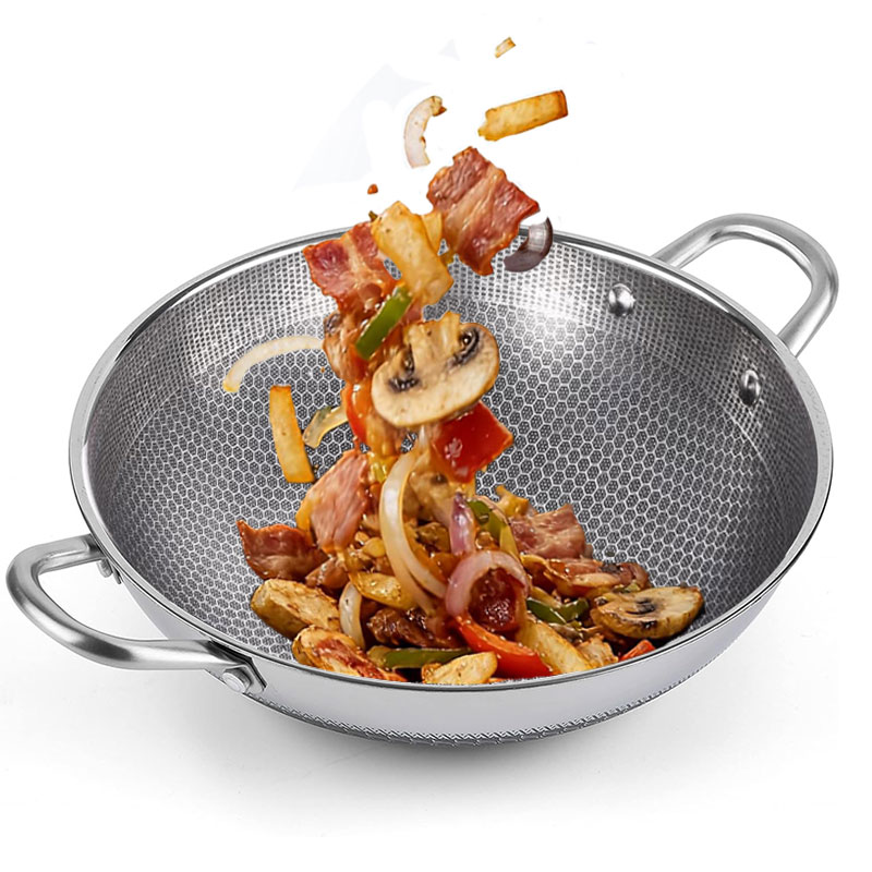 24cm/28cm Stainless Steel Hybrid Woks & Stir-fry Pans with Double Handles Large Nonstick Frying Pan Skillet Dishwasher Safe