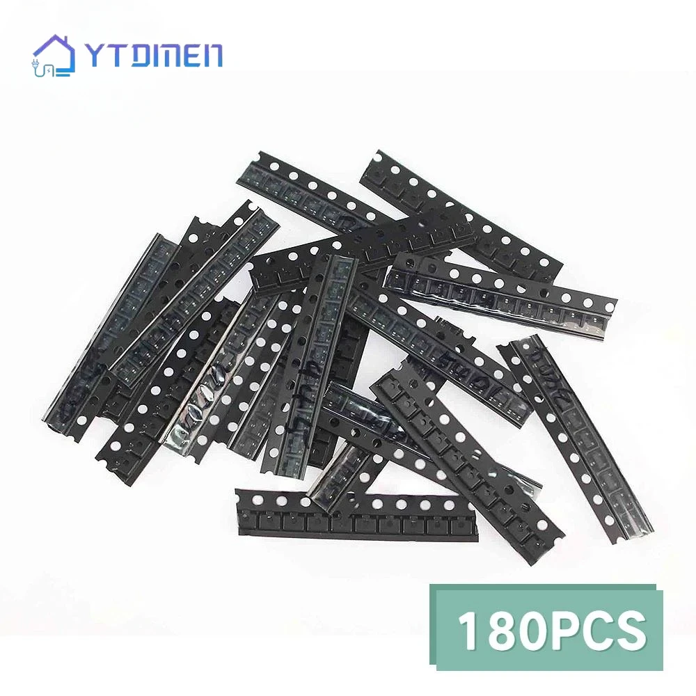 180PCS SOT-23 SMD Transistor Kit S9012 S9013 S9014 S9018 2N3904 2N3906 S8500 A92 C1815 A1015 3904 Transistors 18 Kinds*10 Pcs