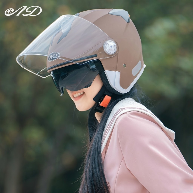 High Quality AD Motorcycle Helmets Moped Helmet Electric Scooter for Men Women With Double Visor Bicycle Light Bike Helmets
