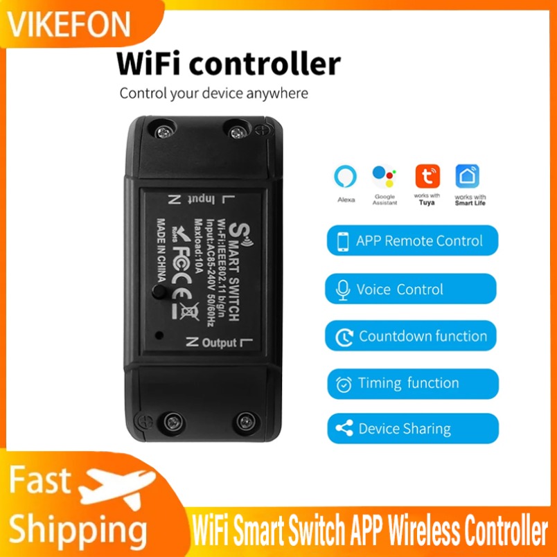 1pcs Tuya WiFi Smart Switch APP Wireless Controller Universal Breaker Timer Smart Life Work with LED Light Switch