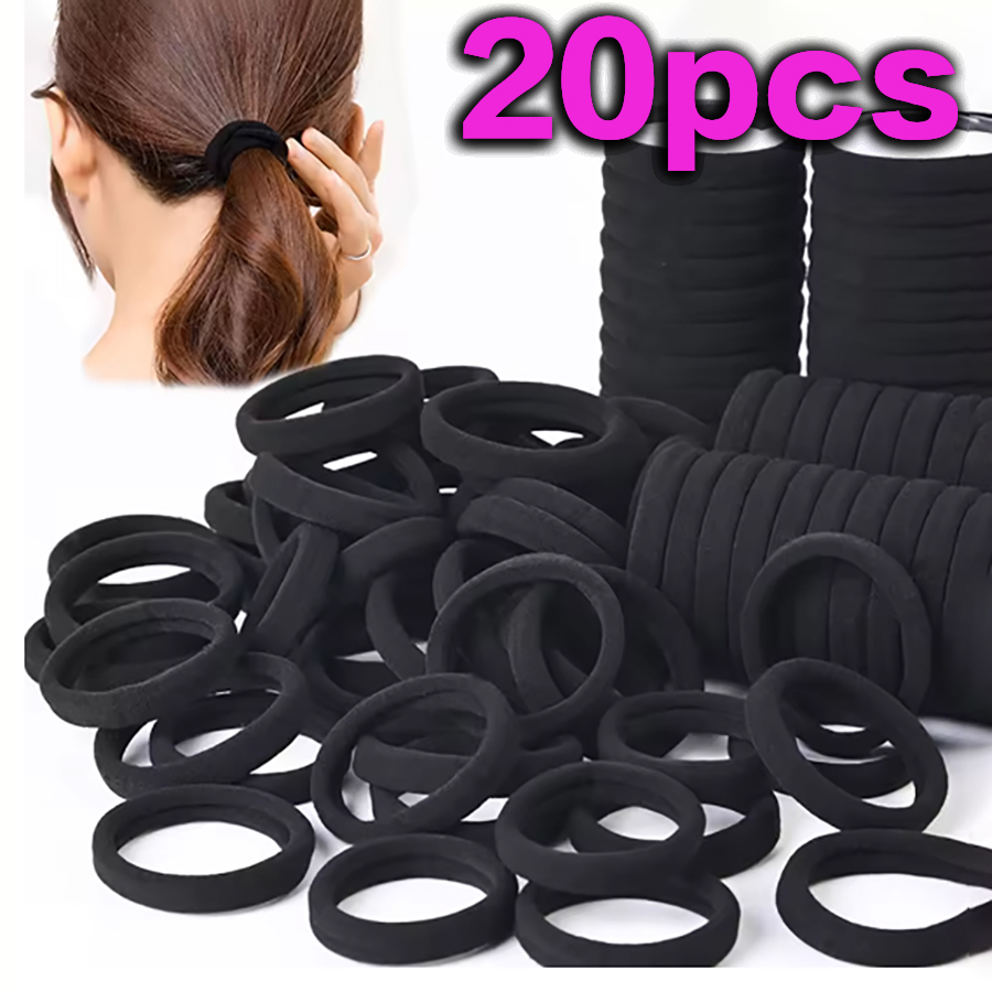 20 Pieces of Women's Black Hairbands, Seamless High-Elastic Hairbands, Non-Damaging Elastic Hairbands, Ponytail Holders, Hair Ties, Hairband Clips, Hair Accessories, Simple Solid Color Small Hair Ties, Elastic Ponytail Ropes, Simple Design, Suitable fo...