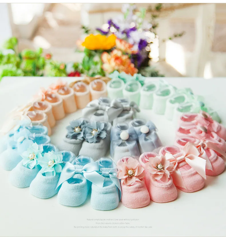 3Pairs/Lot Baby Socks Spring and Summer Thin New Cotton Baby Cotton Lace Flowers Bow Anti-slip Children's Floor Socks