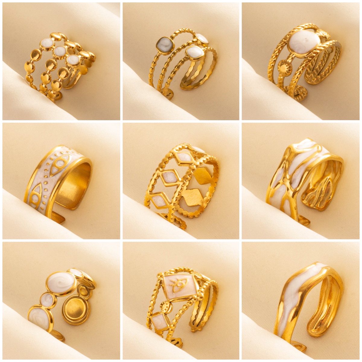 Dropping Oil White Fashion Opening Adjustable Ring Irregular Geometry Devil Eyes Hollow Out Circular Rhombus Finger Jewelry