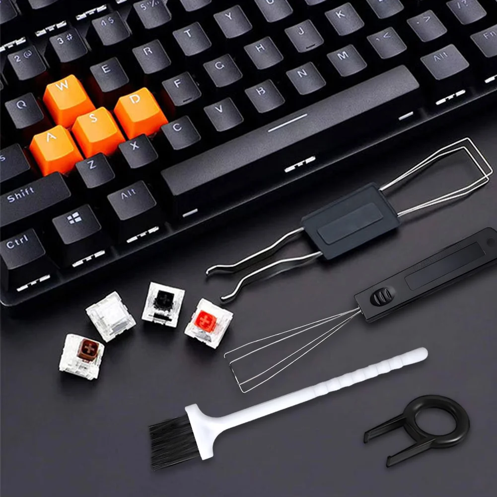 4pcs Keycap Removal Tool Set with Cleaning Brush for Mechanical Keyboards Durable Puller Kit for Easy Maintenance Repair Gaming