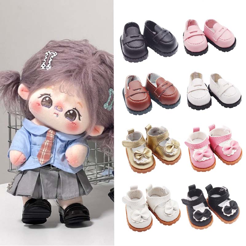 1 pair Mini Doll'S Shoes White Pink Bow Shoes for 10cm Cotton Doll Shoes Accessories Princess Small Leather Shoes DIY Doll Toy