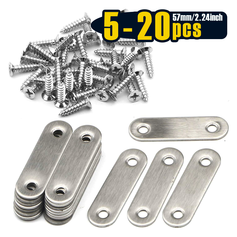 5-40 pcs 2.2 inch(57mm) 2 Holes Stainless Steel Flat Mending Repair Plate Bracket Connector, Flat Straight Brace Fixing
