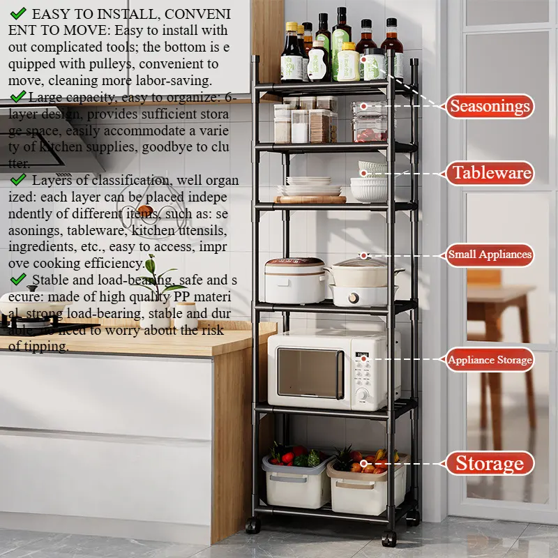 6 Tier Kitchen Shelf,floor Standing Multi-tier Household Microwave Storage Rack,multifunctional Oven Pots and Pans Storage Shelf