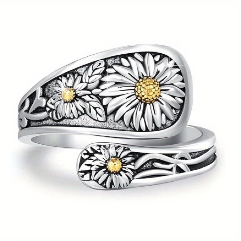 Bohemia Vintage Daisy Flower Women Rings for Simple Hip Hop Party Personality Jewelry Flower Shape Retro Finger Opening Ring pen gpt