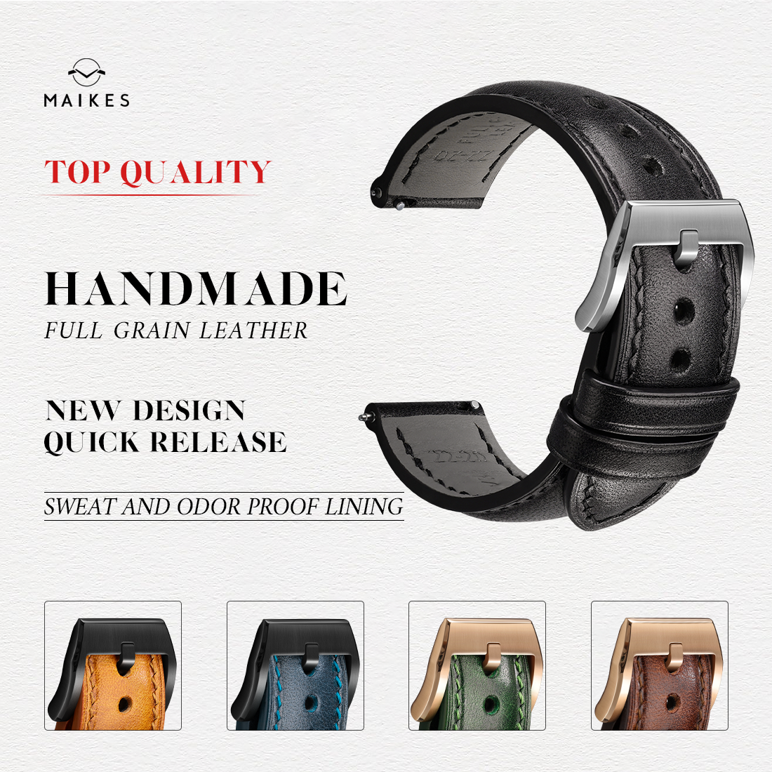 MAIKES Handmade Italian Calf Leather Watch Strap Quick Release 19mm 20mm 21mm 22mm 24mm Watch Accessories Watch Bands