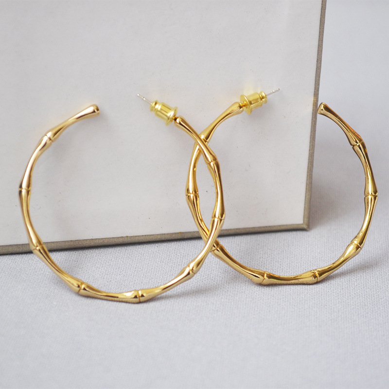 New Classic Simple Gold Bamboo Knot Women's Earrings Fashion Metal Geometry Large Circle Jewelry Gifts