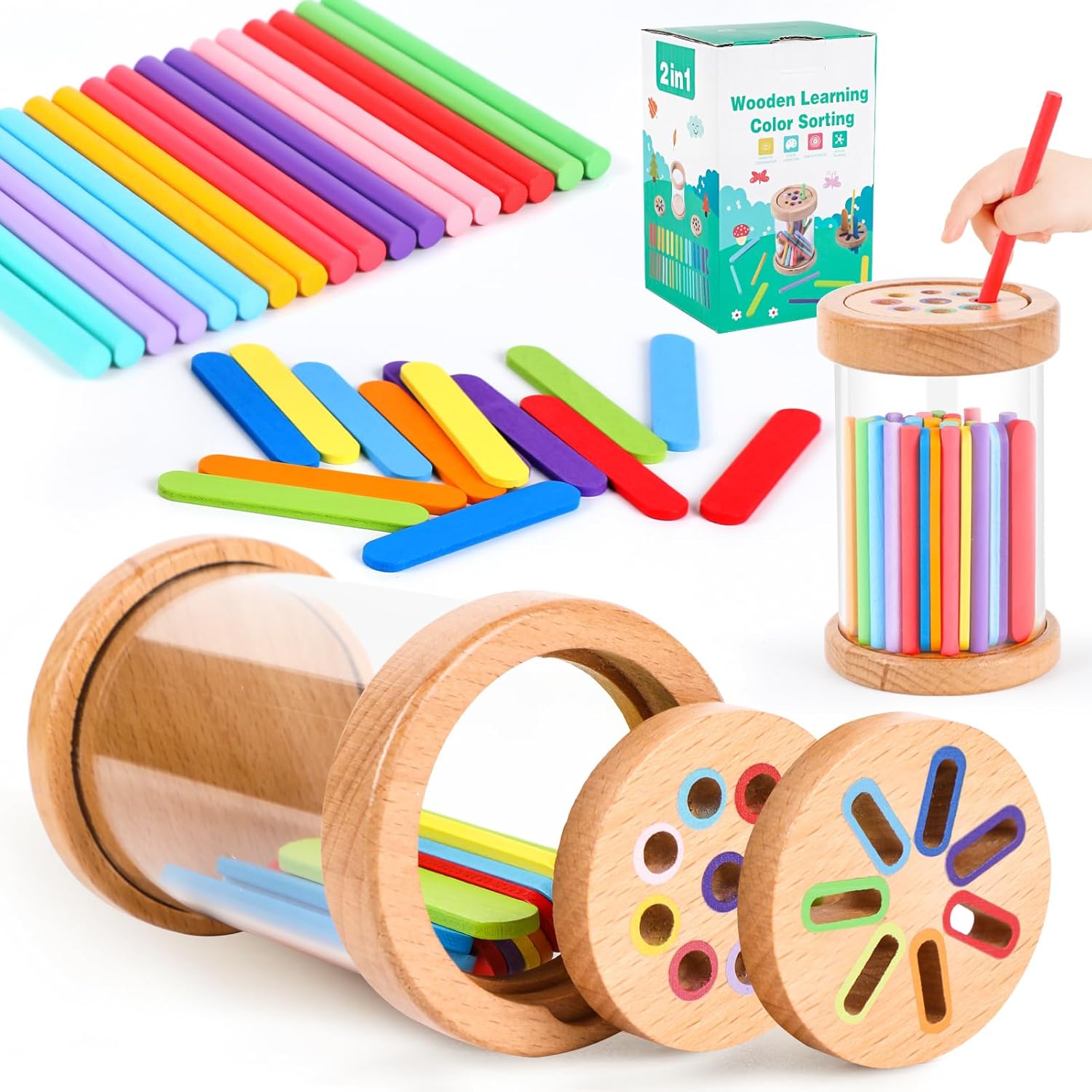 Montessori Toys Wooden Color Sorting Toys Fine Motor Skills Sensory Matching Games Educational Kid Toys For 1-3 Year Old 3+