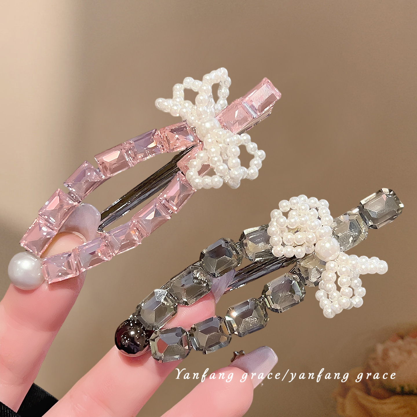 Glitter Bowknot Hair Clip Light Luxury Cube Rhinestone Barrette Exquisite Pearl Bow Side Hair Clip Girls Jewelry Hair Accessory