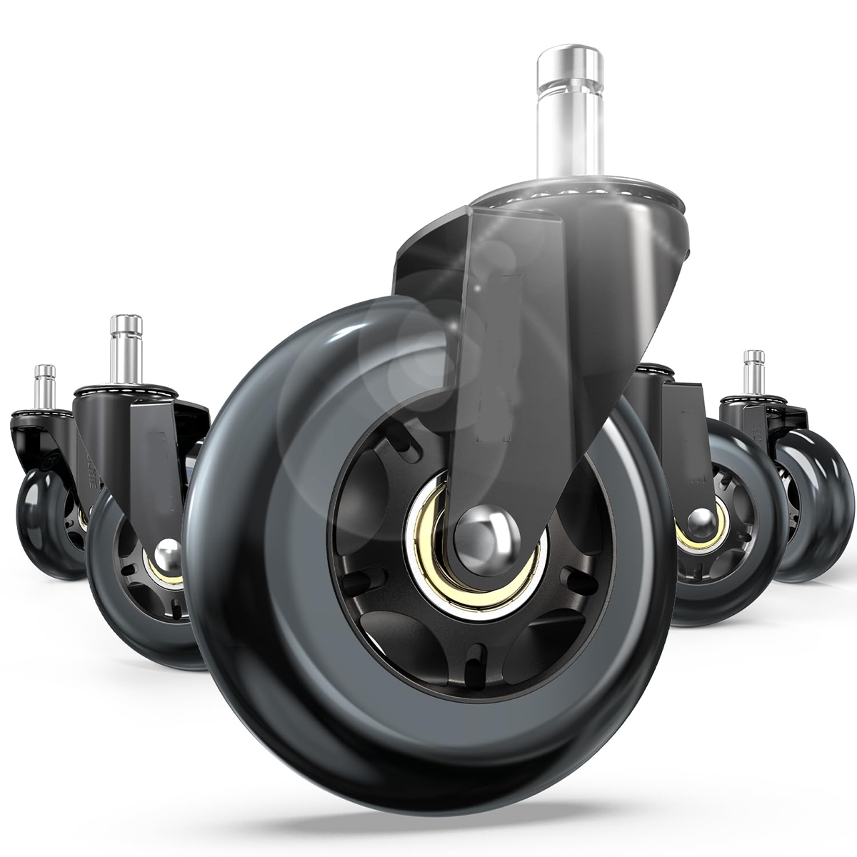 Chair Wheels Roller Blade Caster 11x22mm All Black 3 Inch Chair Wheels for Office Rolling Set of 5 for Gaming Smooth