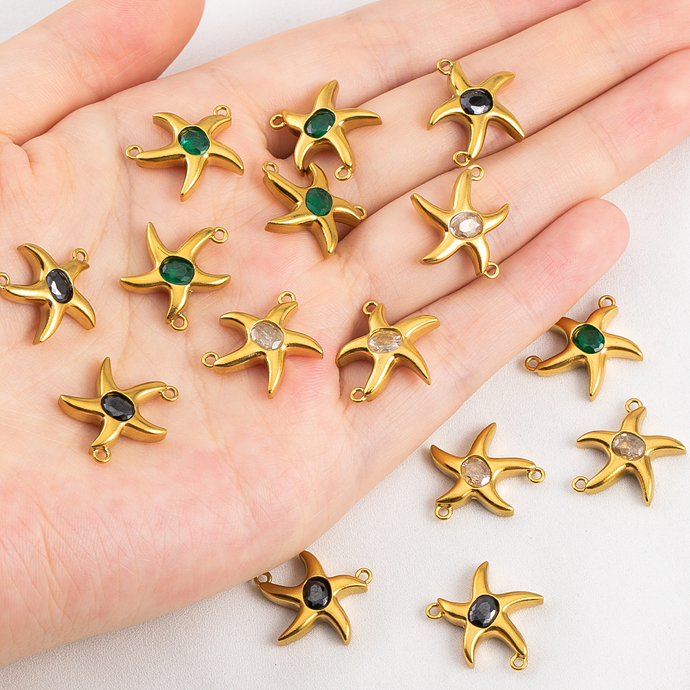 1pc Stainless Steel Starfish Double Hole Pendant Connector for DIY Star Bracelet Necklace Jewelry Making Accessories