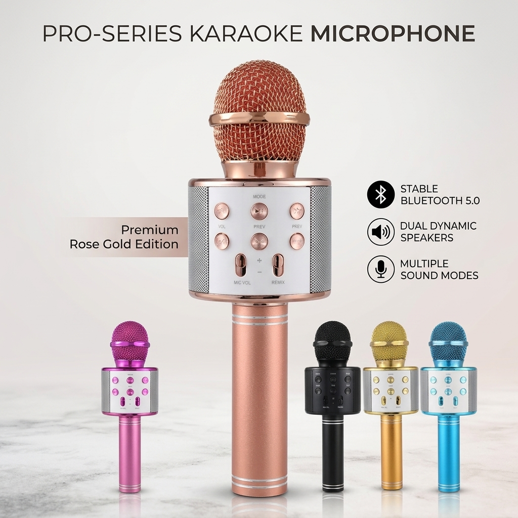 WS-858 Wireless Karaoke Bluetooth Microphone Portable Rechargeable Built-in Speaker Echo Effect for Parties