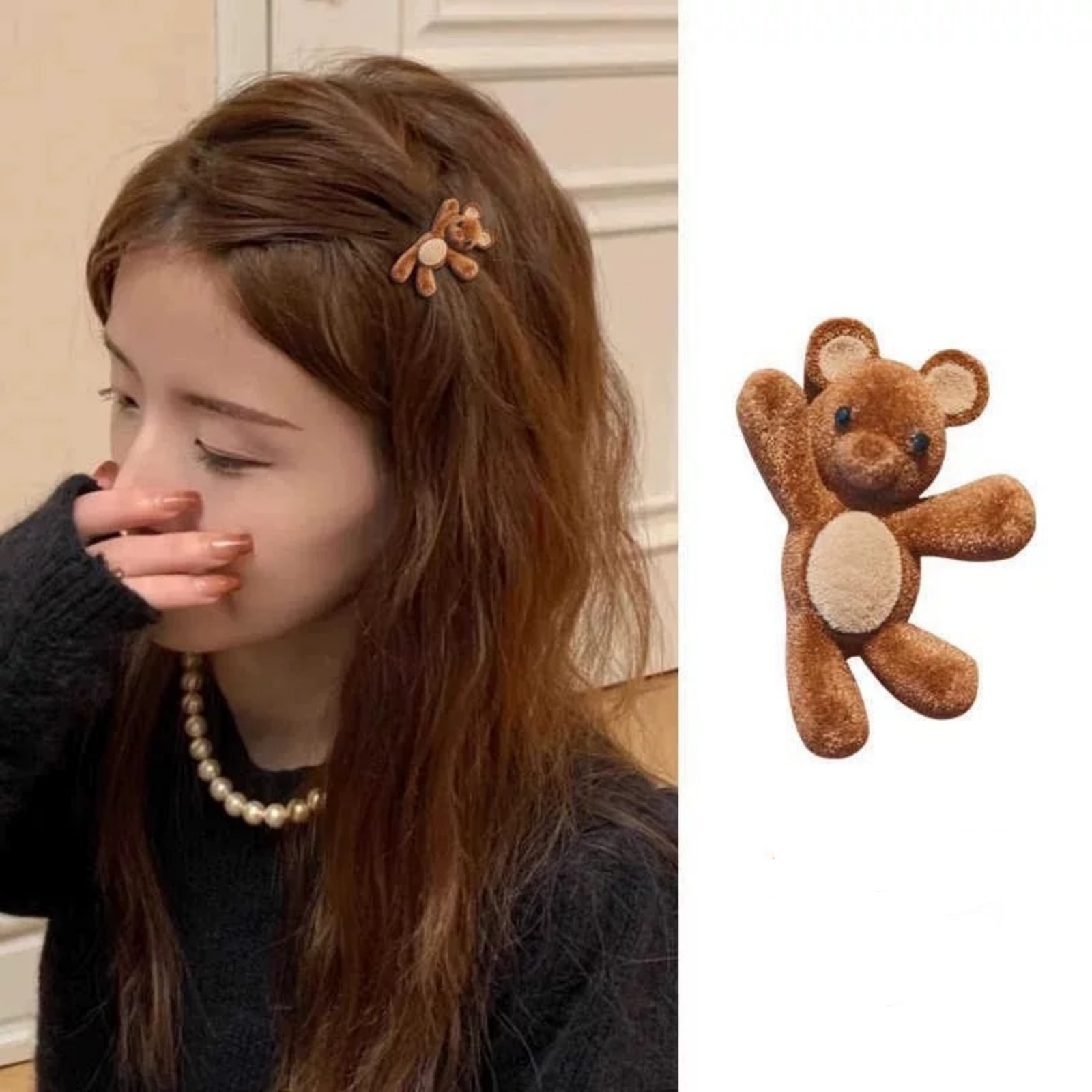1Pc Cute Little Bear Hair Clip, Velvet Hair Clip, Women's New Style, Side Notch Clip, Girl's Heartbreak Hair Clip