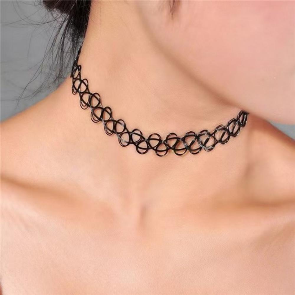 Vintage Elastic Braided Fish Thread Choker Gothic Black Choker 1pc Fashion Necklace for Punk Girl Women Gift