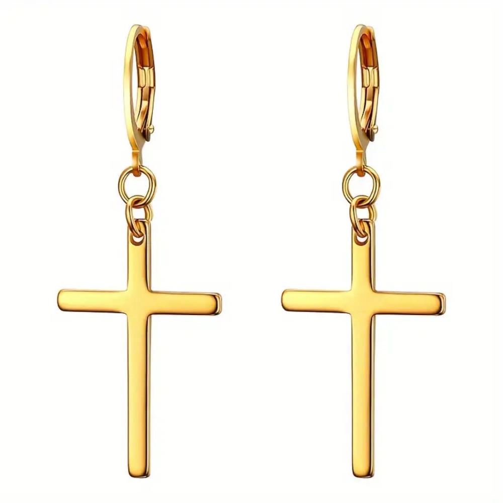 1 Pair Cross Pendant Earrings, Stainless Steel Cross Hinged Hoop Earrings, Easter Jewelry Y2K pen gpt