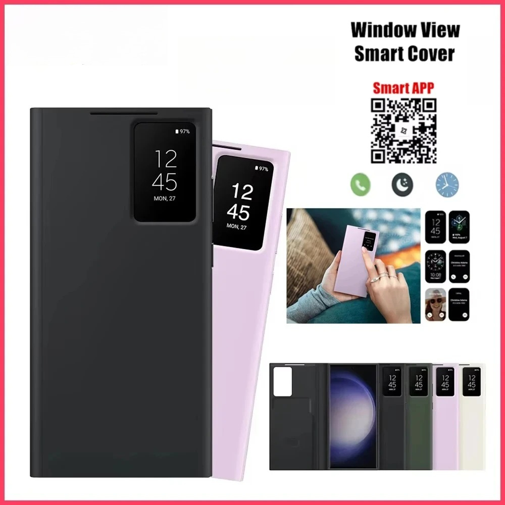 Busine Leather Case for Orginal S25 S24 S23 S22Ultra S25Edge A55 A56 Smart Viewing Window Flip-free Answer Calls