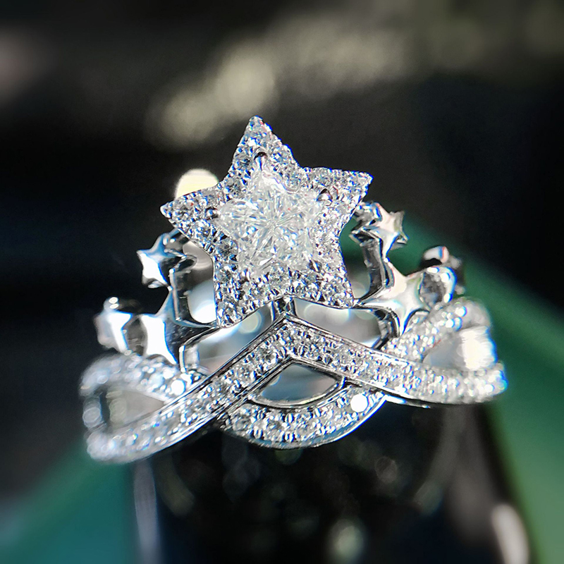 Huitan Fresh Style Star Rings for Female High Quality Silver Plated Crystal CZ Stone Fashion Luxury Women Rings Delicate Jewelry