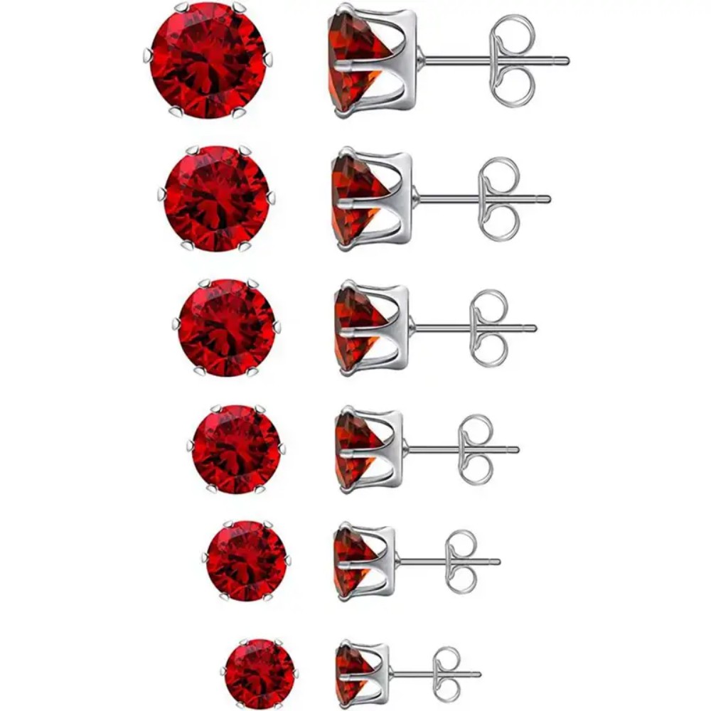 Y2K 1/6 Pair Synthetic Cubic Zirconia Red Gems Stud Earrings Stainless Steel Ear Needle Daily and Vacation Occasion Valentine
