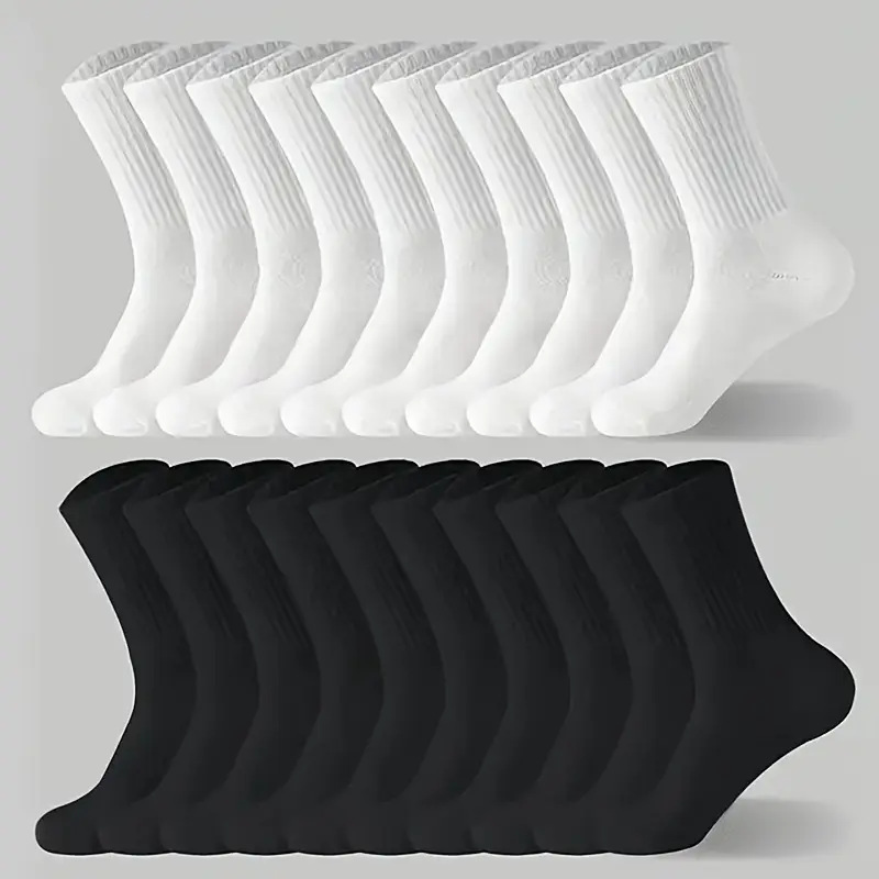 1/10 Pairs Neutral Solid Color Mid Calf Round Neck Socks Spring Autumn Sweat Absorbing Breathable All Season Sports Socks