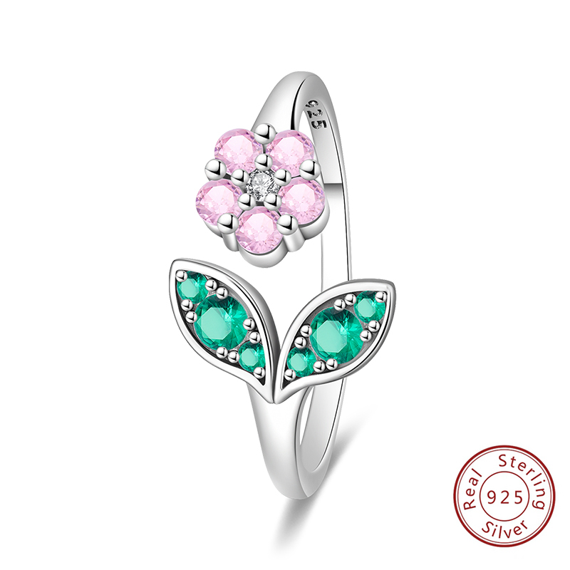 Rings Original 925 Sterling Silver Rings Little Flowers Zircon Open Adjustable Rings For Women Jewelry Birthday Anniversary