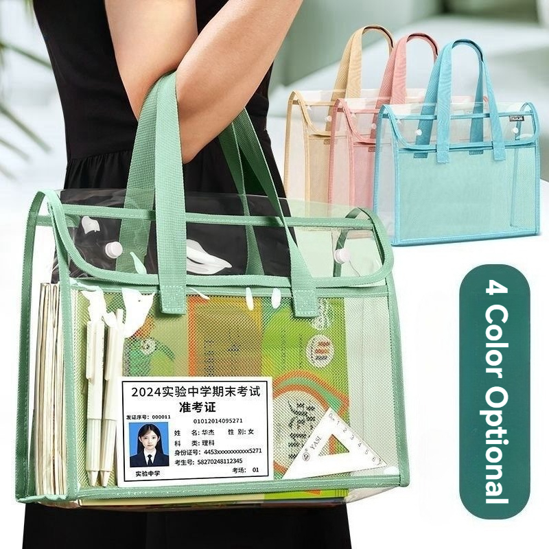 1/4Pcs ﻿Large Capacity PVC File Bag A4 Portable Expandable Hand-held Document Bag Student Exam Paper Homework Book Organizer