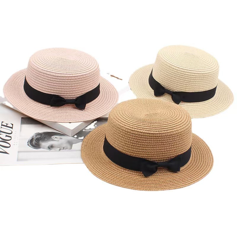 New Panama Simple Summer Beach Hat Female Casual Lady Women Flat Brim Bowknot Straw Cap Girls Sun Hat Chapeu Feminino
