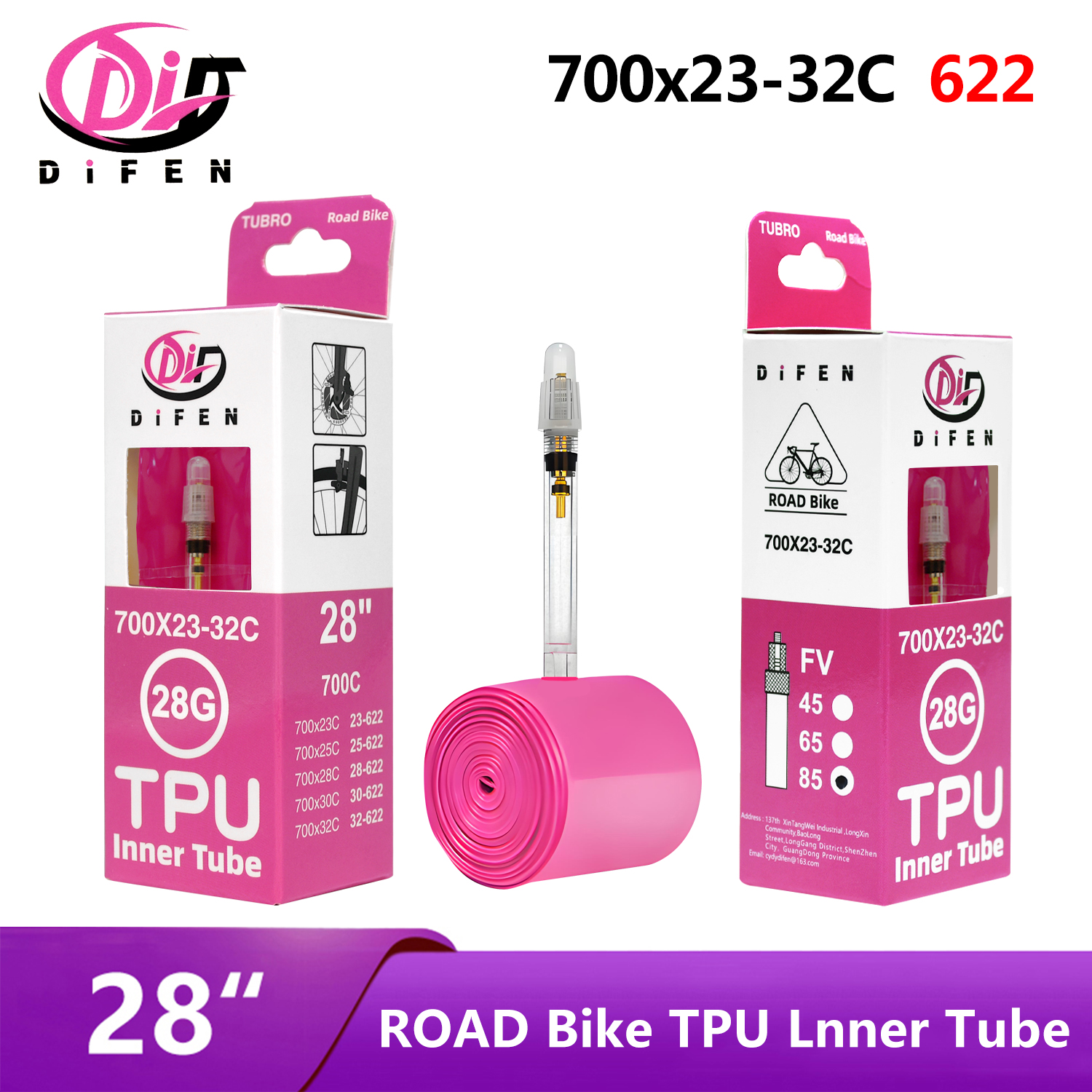 28G DiFEN Road Bicycle TPU Inner Tube 700x23C 25C 26C 27C 28C 30C 32C Camera Tyre Presta Valve Bike Tire Cycling Pneu Parts