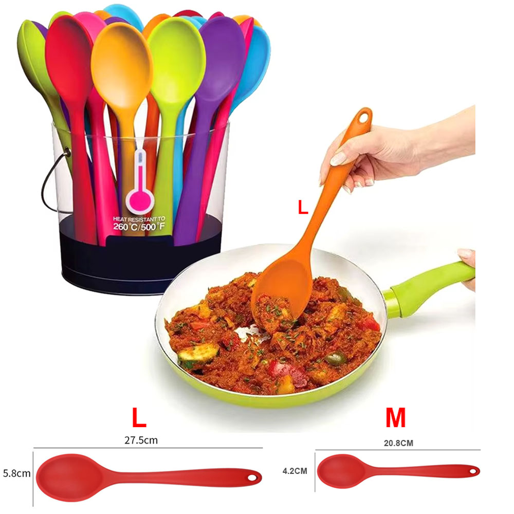 1Pc Soft Silicone Spoon Stirring Long Handle Tableware Cooking Utensils Ladle Kitchen Accessories