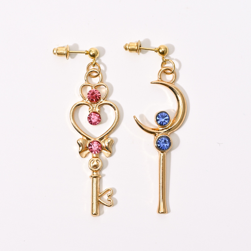 Cute Funny Asymmetric Moon Love Key Earrings Fashion Charming Jewelry Accessories Cosplay Props Girl Party s